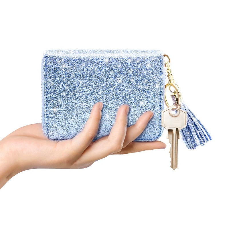 Coco Rossi Women's Small Credit Card Wallet ID Card Case for Girls RFID Glitter Cute Accordion Card Holder -Blue - Image 4
